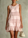 Estrella Vestido Mini de Chiffon Rosa Claro Plisado con Diseño de Capas y Patchwork