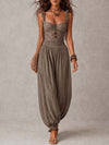 Nieves • Conjunto de bandeau de encaje gris y pantalones harem de algodón plisados
