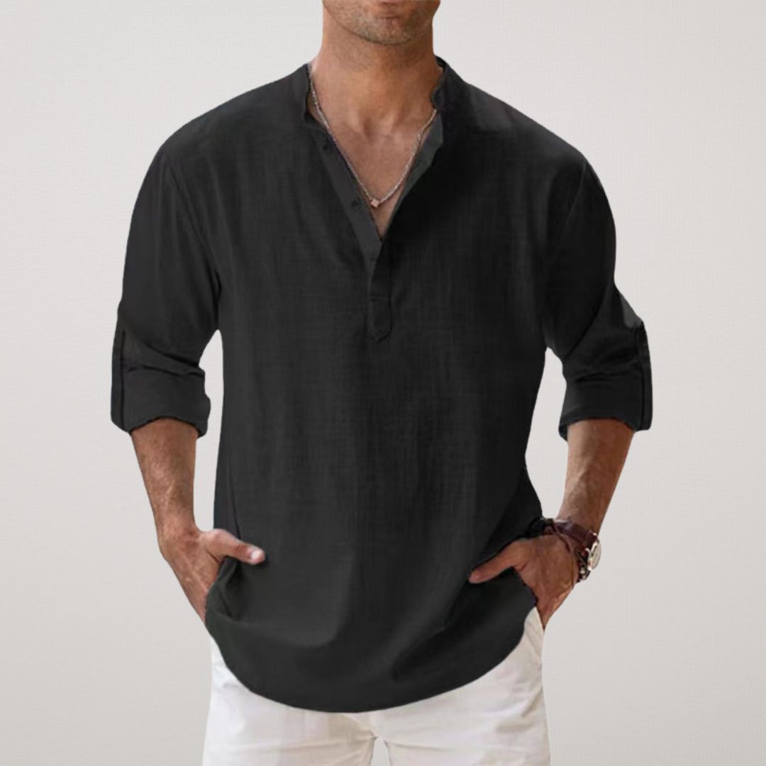 Azel | Camisa Henley de algodón con efecto lino