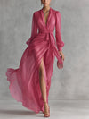 Gloria Vestido Maxi de Gasa con Escote en V
