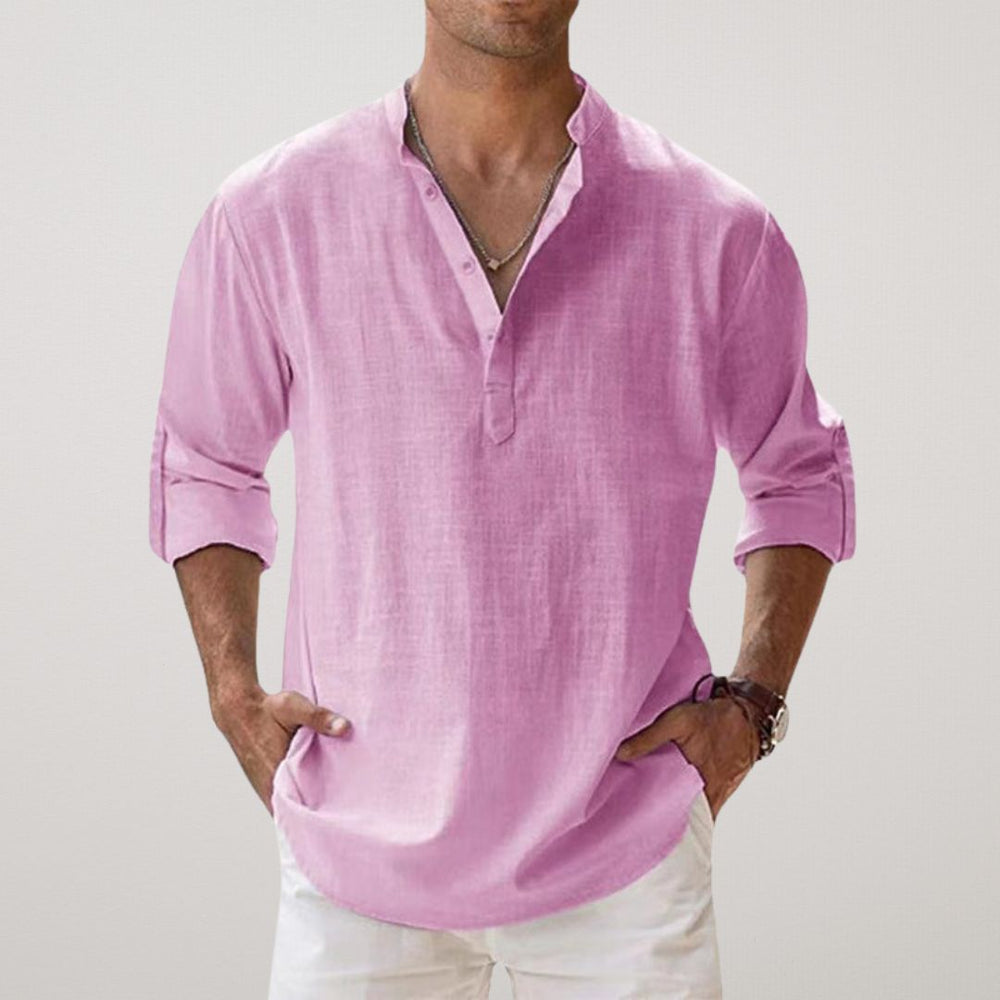 Héctor – Camisa Henley de algodón con efecto lino - Musa de Ibiza