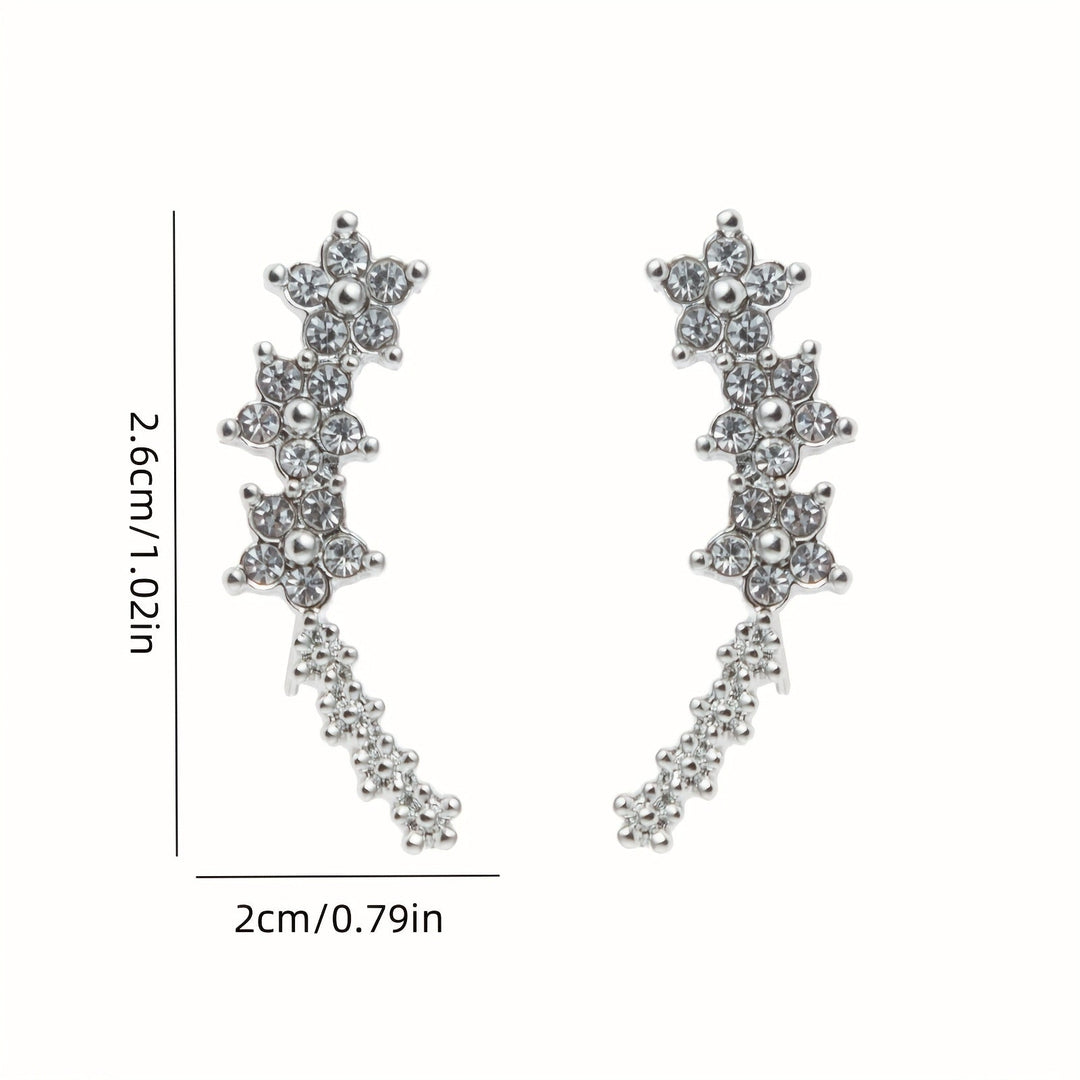 Pendientes florales de pedrería, tono plata, medidas 2cm/1,10in