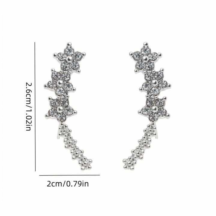 Pendientes florales de pedrería, tono plata, medidas 2cm/1,10in