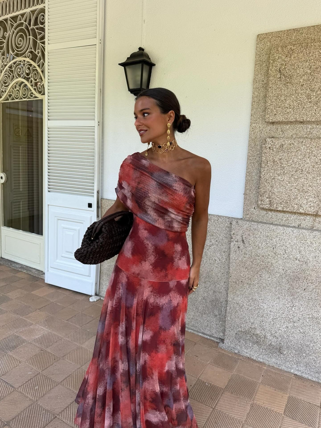 Alba™ | Vestido Largo Hombro Caído Acuarela