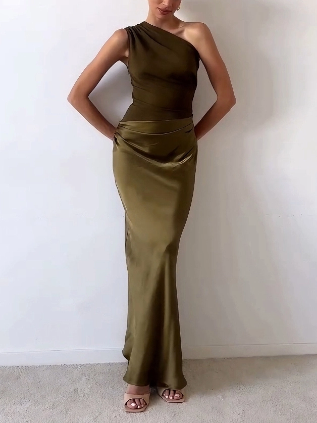 Laura – Vestido maxi de fiesta elegante con un hombro y pliegues - Musa de Ibiza
