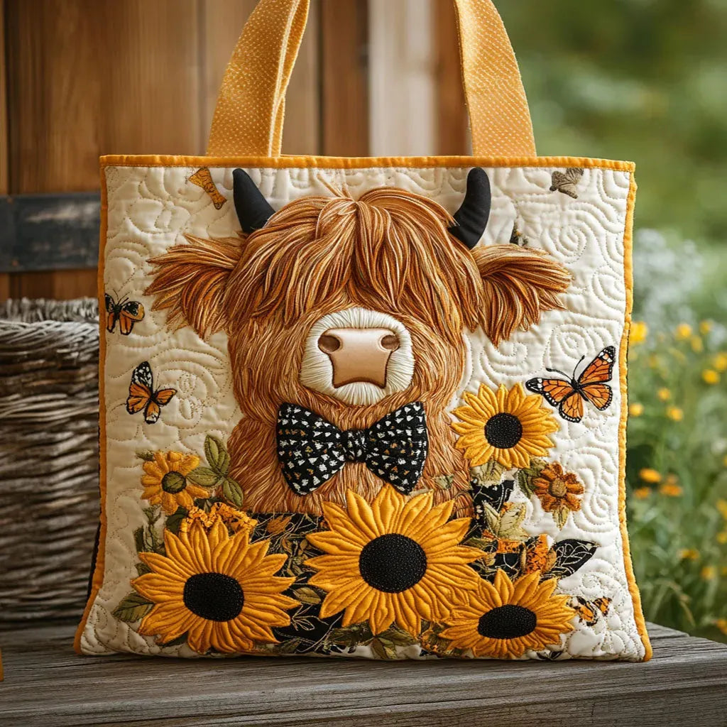 Bolso Acolchado - Vaca Highland y Girasoles