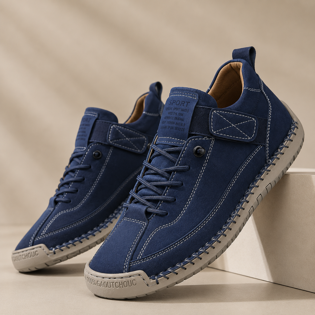 Zapatillas ergonómicas Musa Léa azules marinas con cordones, parche SPORT y suela dentada