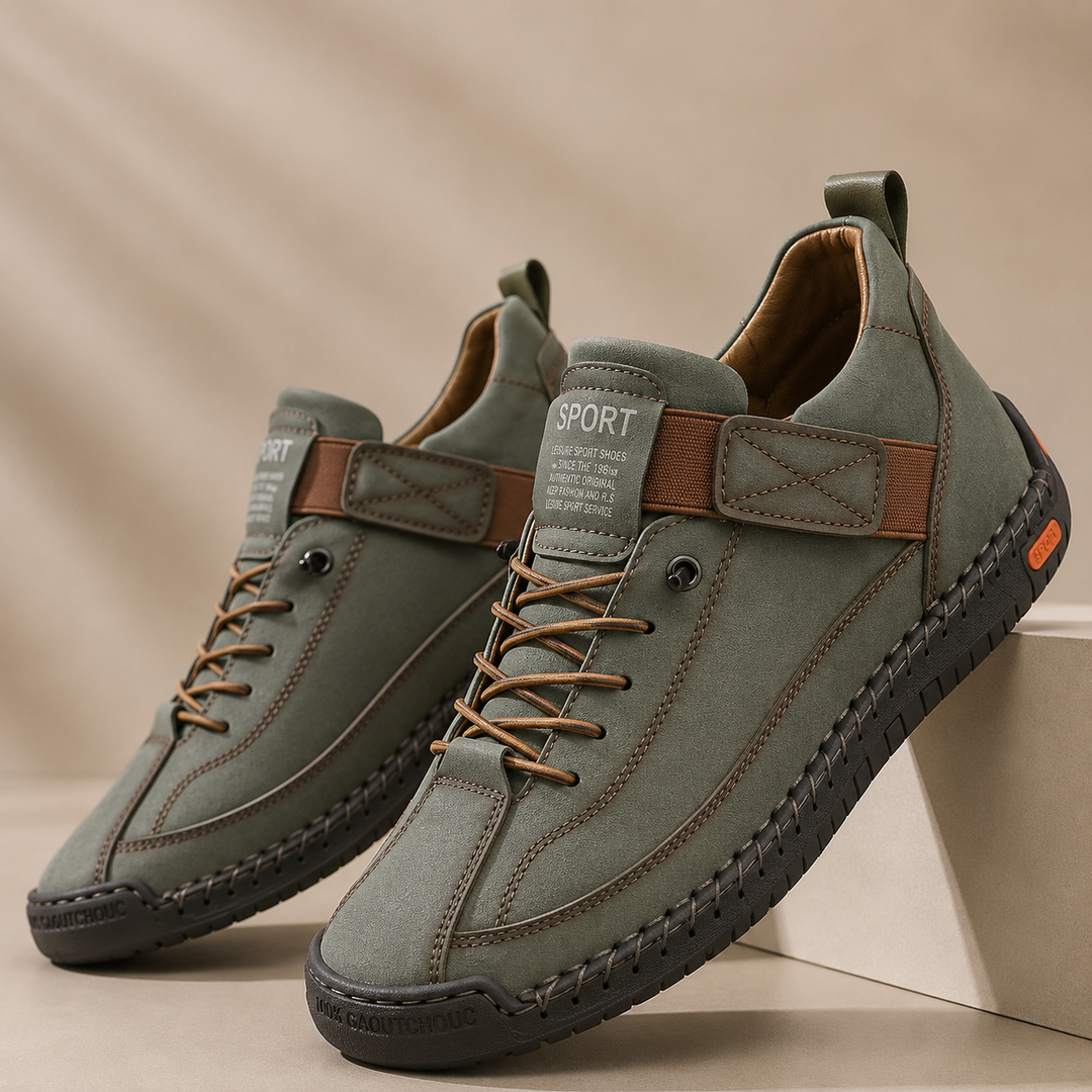 Zapatillas ergonómicas Musa Léa verde oliva con cordones, parche SPORT y suela dentada