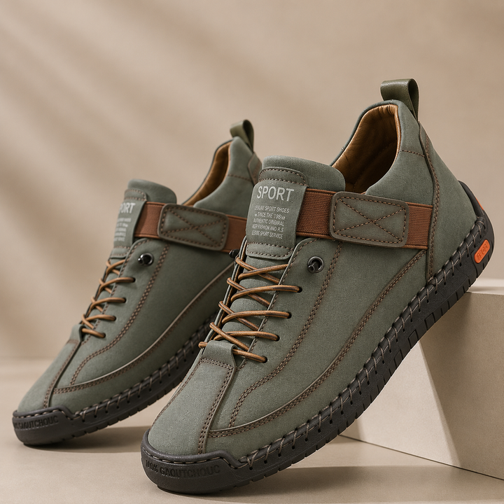 Zapatillas ergonómicas Musa Léa verde oliva con cordones, parche SPORT y suela dentada