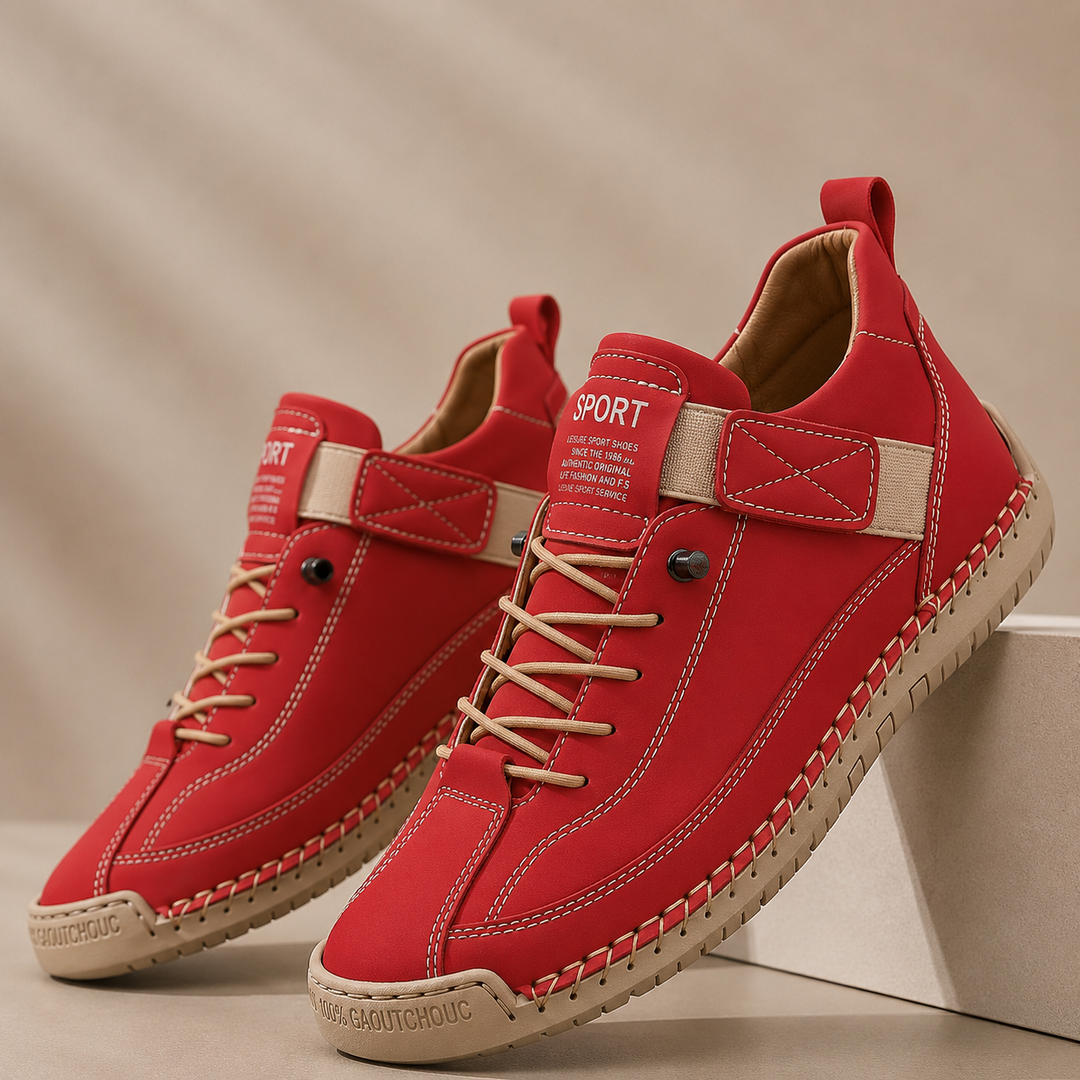 Zapatillas ergonómicas Musa Léa rojas con cordones, parche SPORT y suela dentada
