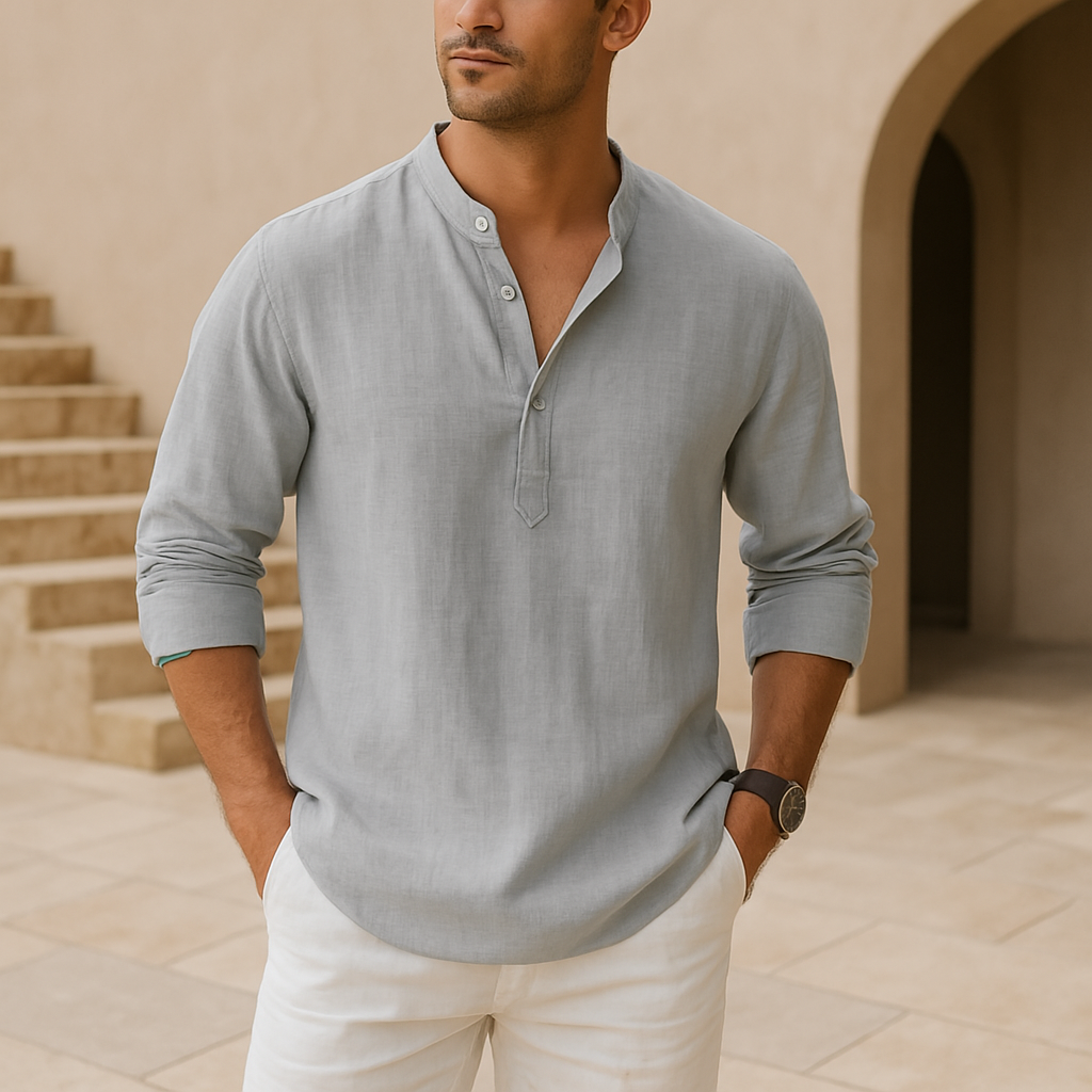 Azel | Camisa Henley de algodón con efecto lino