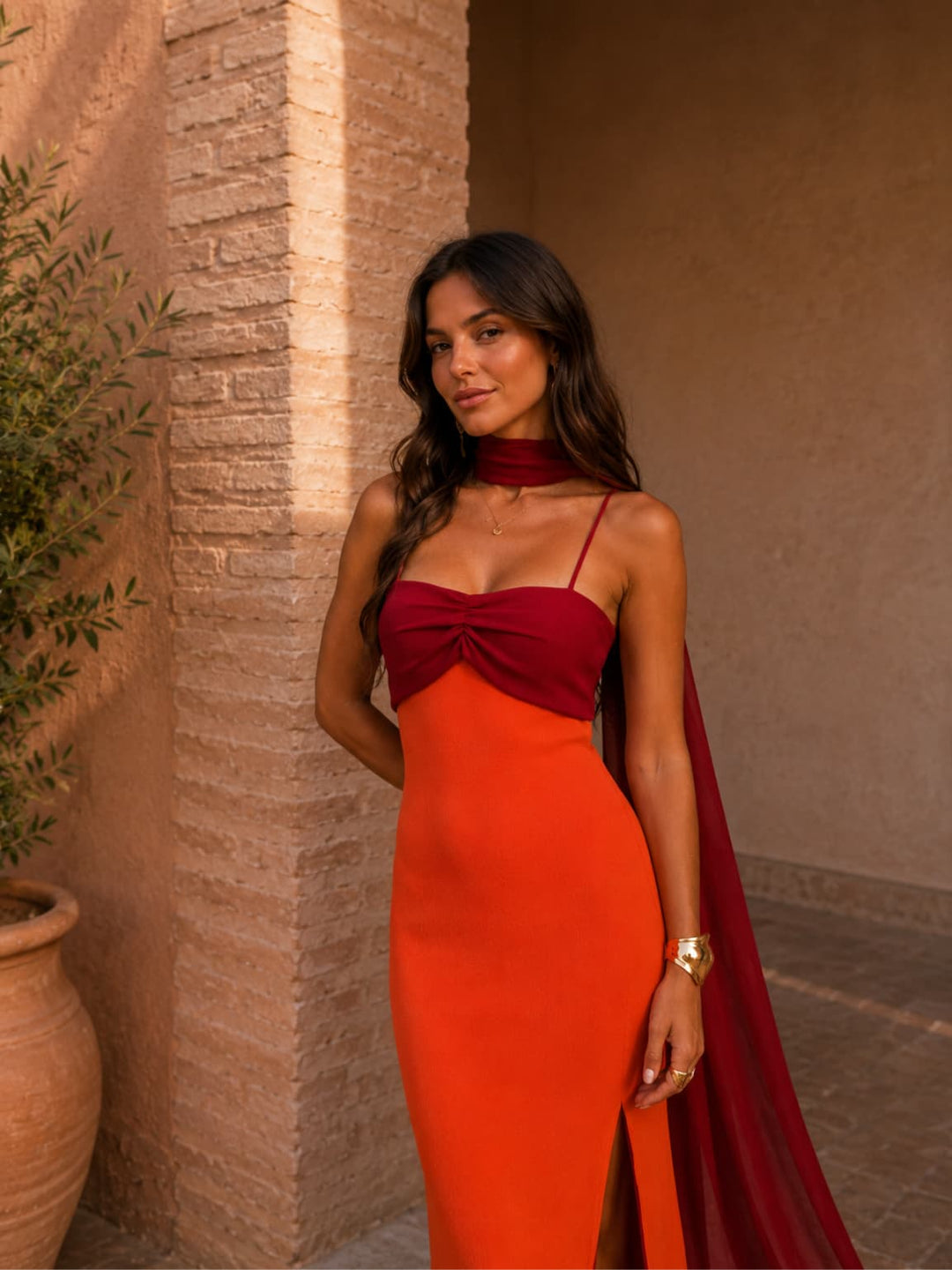 Rocío™ | Vestido Largo Bicolor Drapeado