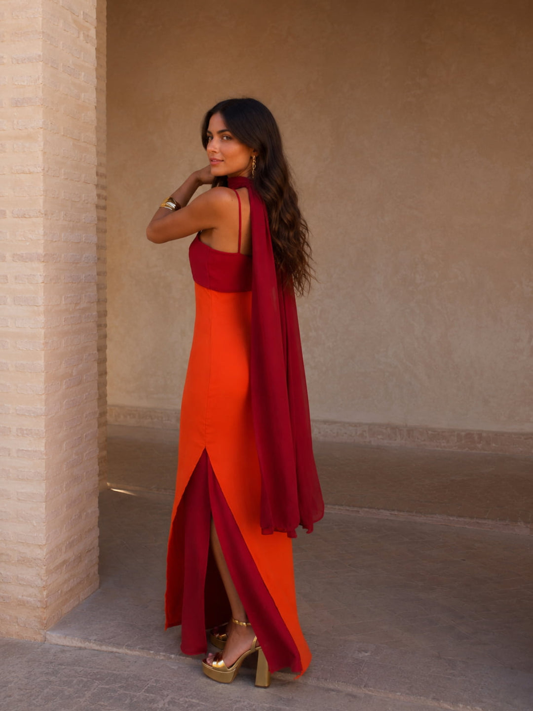 Rocío™ | Vestido Largo Bicolor Drapeado
