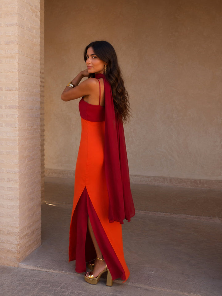 Rocío™ | Vestido Largo Bicolor Drapeado