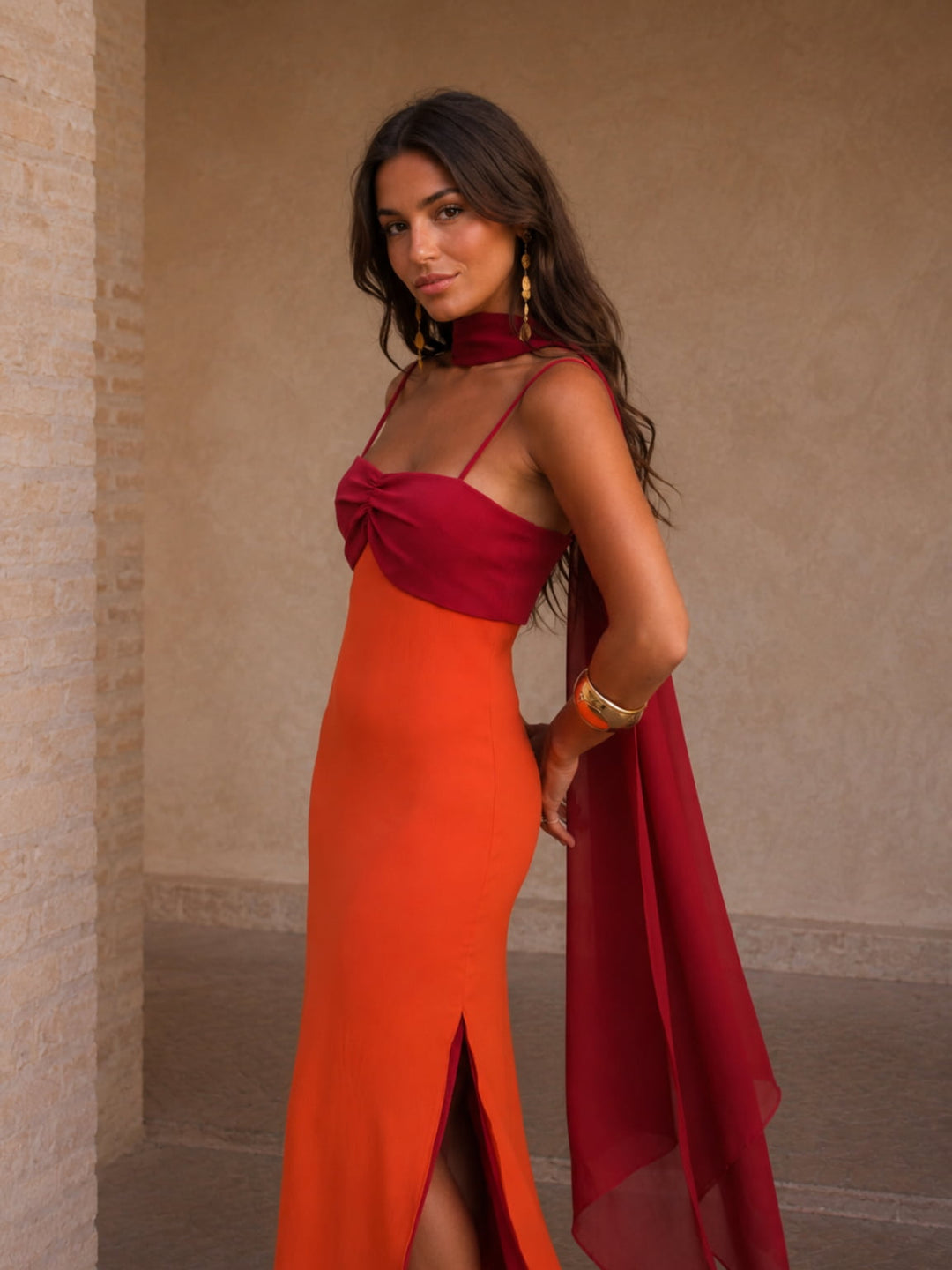 Rocío™ | Vestido Largo Bicolor Drapeado