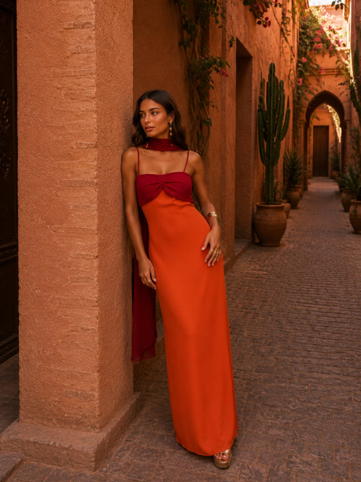 Rocío™ | Vestido Largo Bicolor Drapeado