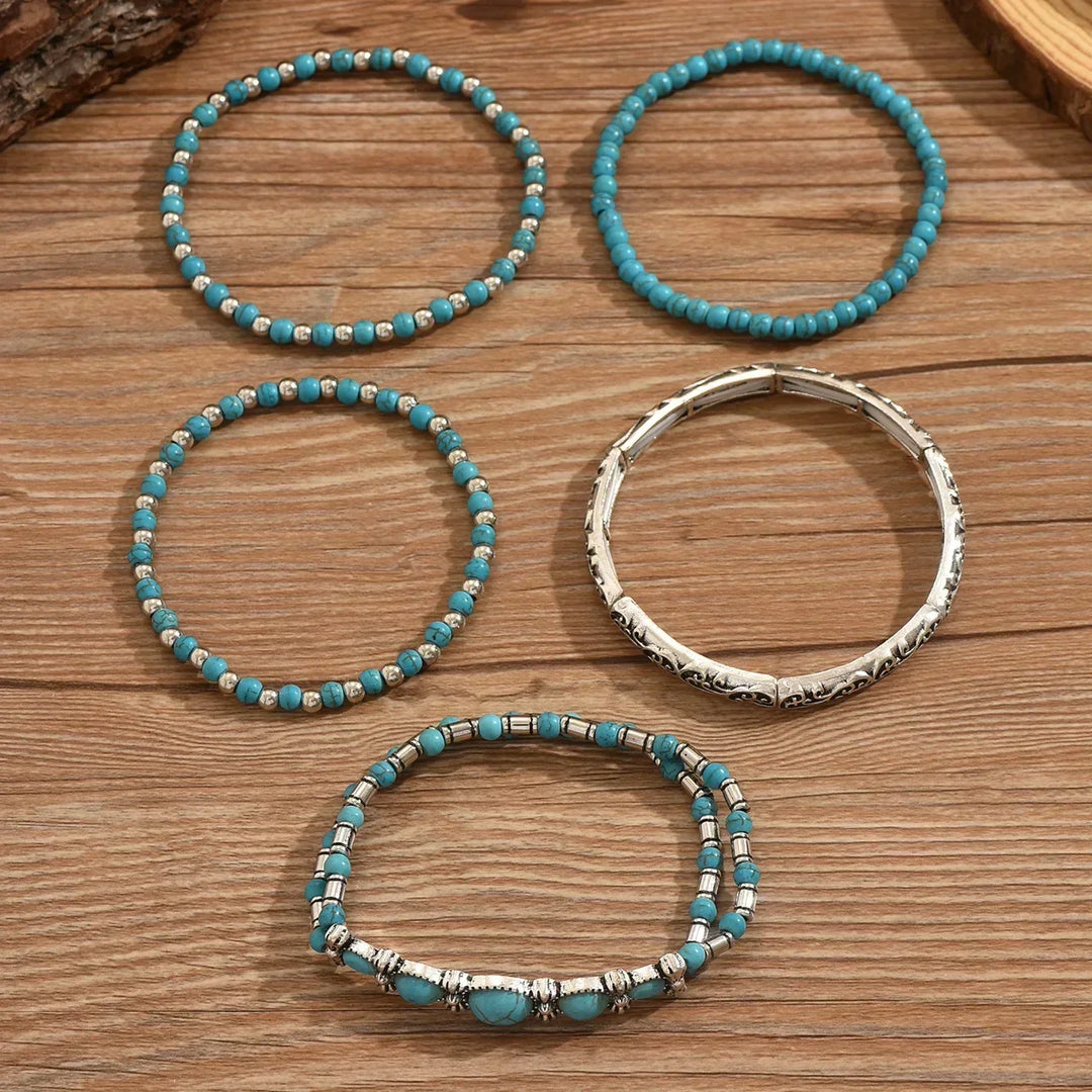 Set de pulseras boho con perlas turquesas
