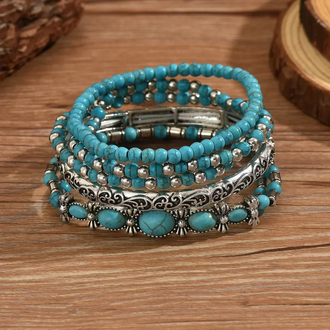 Set de pulseras boho con perlas turquesas