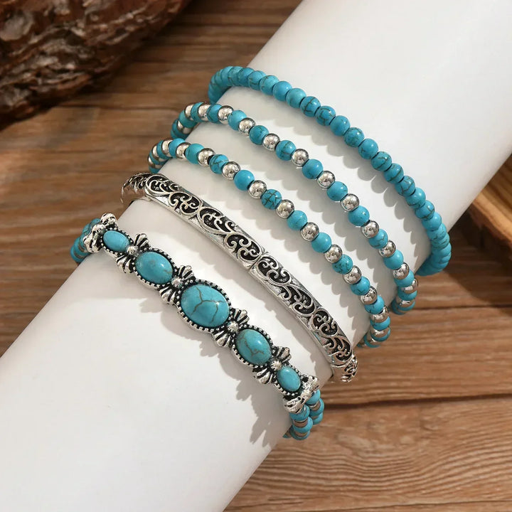 Set de pulseras boho con perlas turquesas