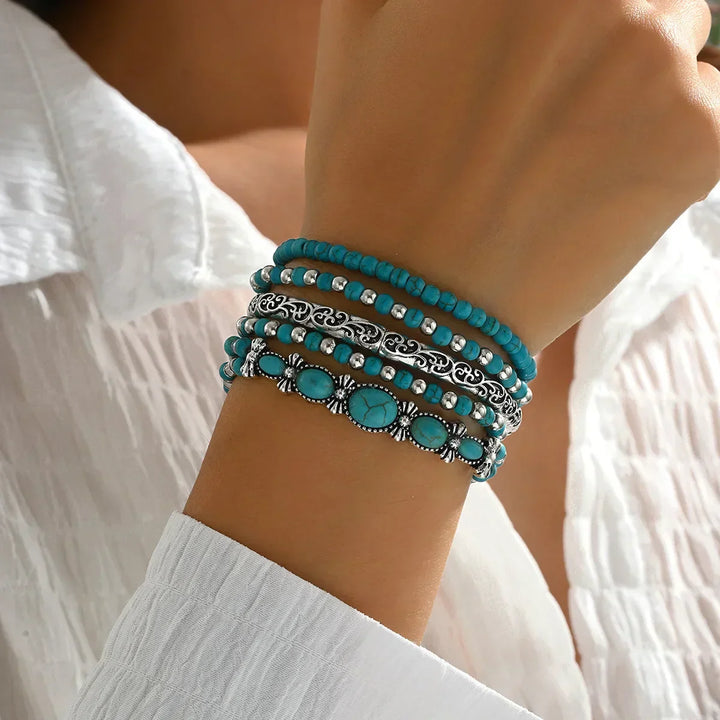 Set de pulseras boho con perlas turquesas