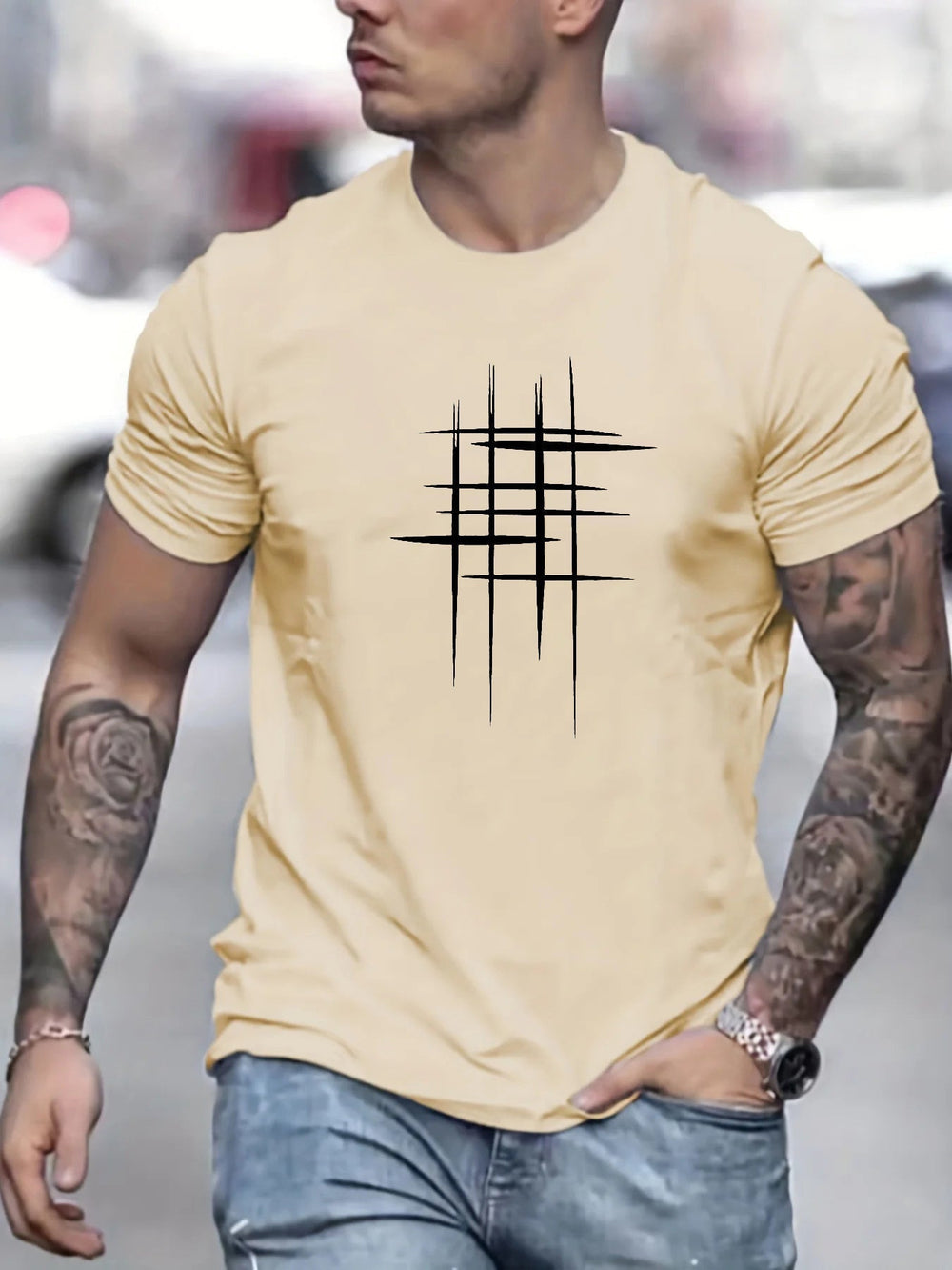 Lucas – Camiseta elegante de cuello redondo con estampado gráfico - Musa de Ibiza