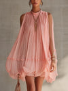 Magdalena Vestido Mini de Chiffon Rosa a Rayas con Escote Halter