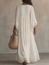 Indara™ – Vestido largo de blanco con escote en V