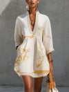 Elena™ – Vestido Mini de Encaje Crochet con Escote en V en Oro Marfil
