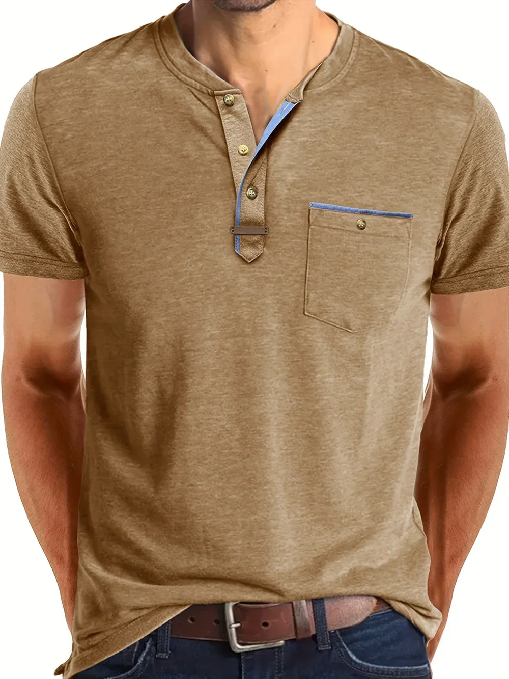 Lorenzo – Camiseta de cuello redondo elegante con bolsillo - Musa de Ibiza