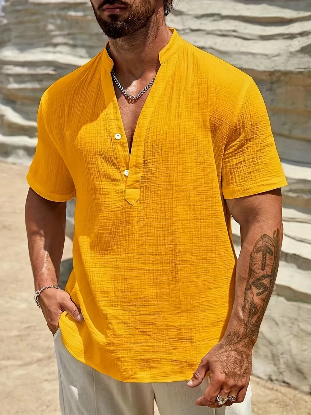 Emilio – Camisa de verano elegante con cuello alto - Musa de Ibiza