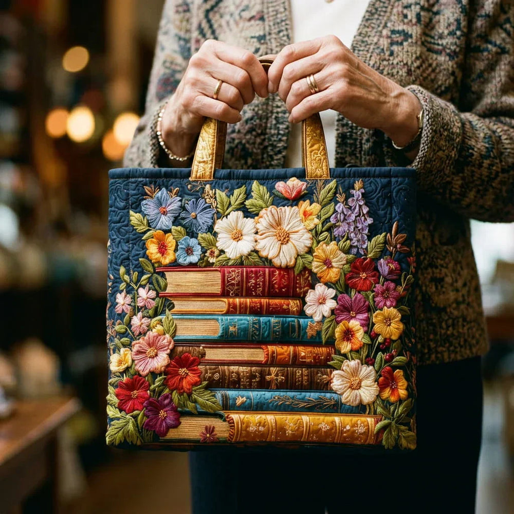 Bolso Artesanal - Estampado Floral y Libros - Musa de Ibiza