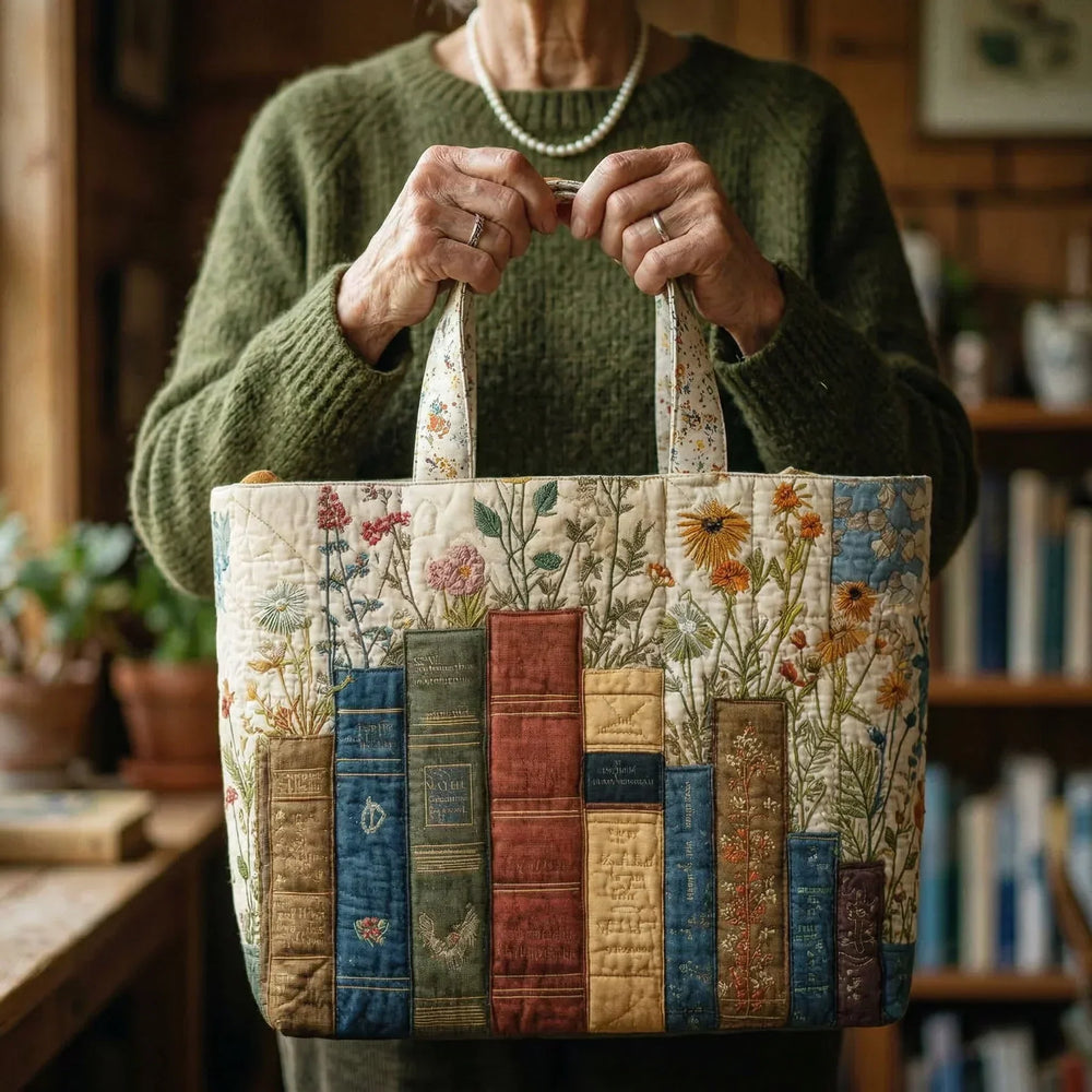 Bolso Acolchado Artesanal - Libros y Flores - Musa de Ibiza