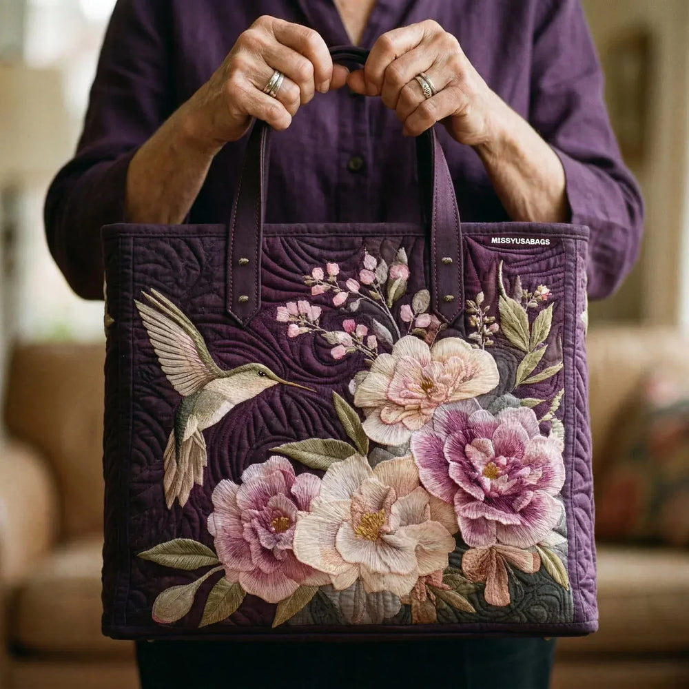 Bolso Acolchado Artesanal - Colibrí y Orquídeas - Musa de Ibiza