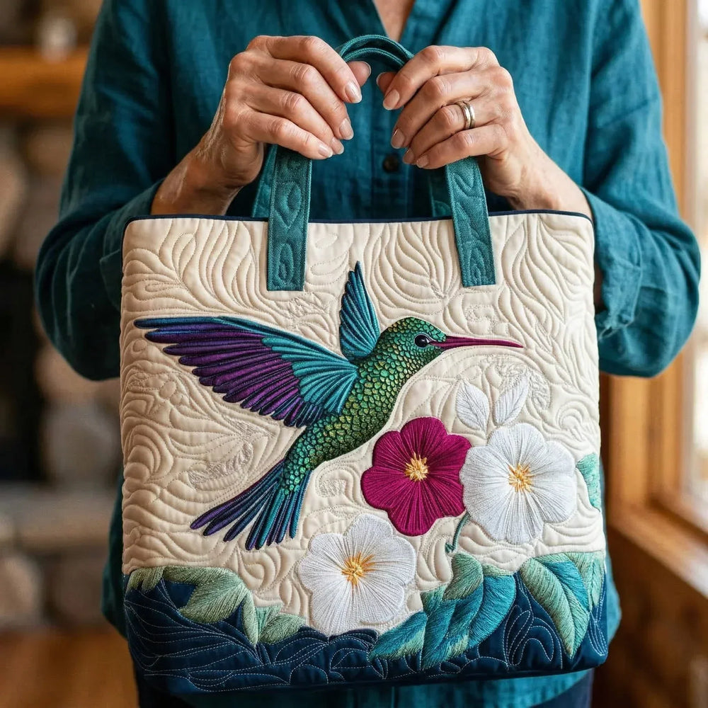 Bolso Acolchado - Colibrí y Flor Blanca - Musa de Ibiza