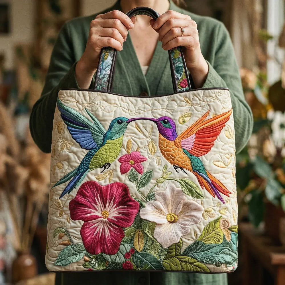 Bolso Acolchado - Colibrí y Flores Blancas - Musa de Ibiza