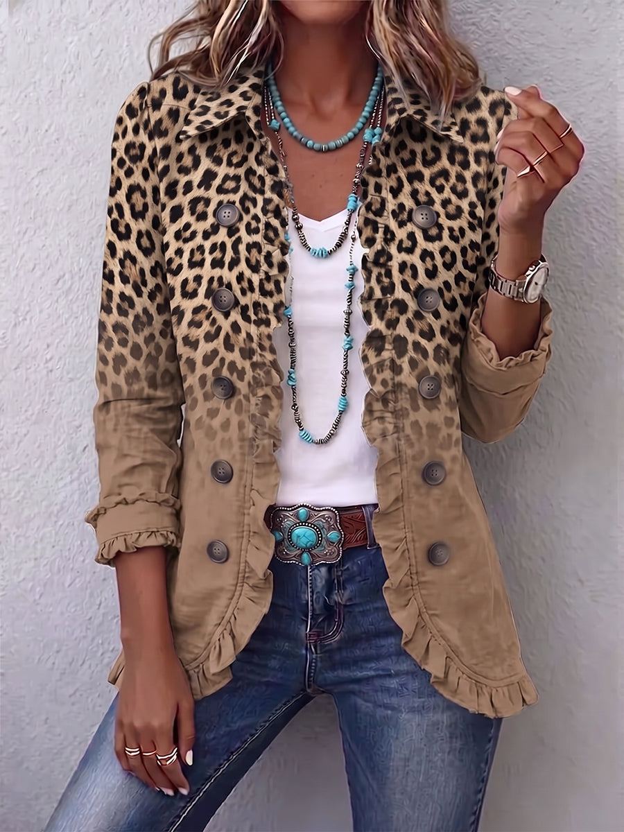 Chaqueta leopardo degradado con botones y detalles de volumen en mangas
