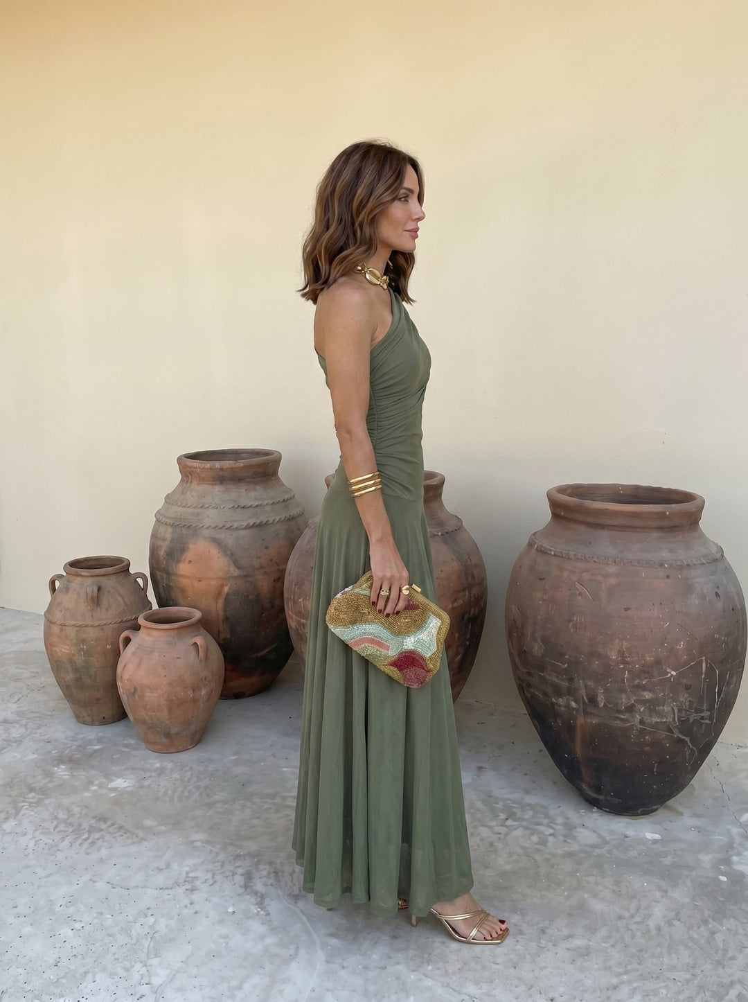 Inés™ | Vestido Largo Hombro Caído Terracota